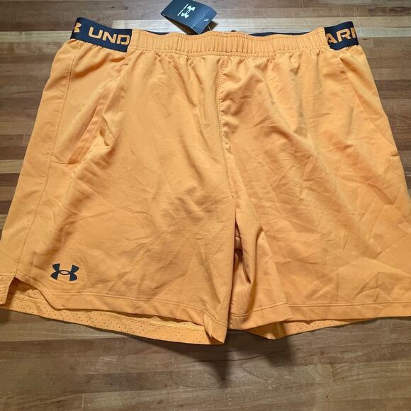 Under Armour Mens Vanish Woven 6" Shorts Honey Orange / Black S - Picture 5 of 7